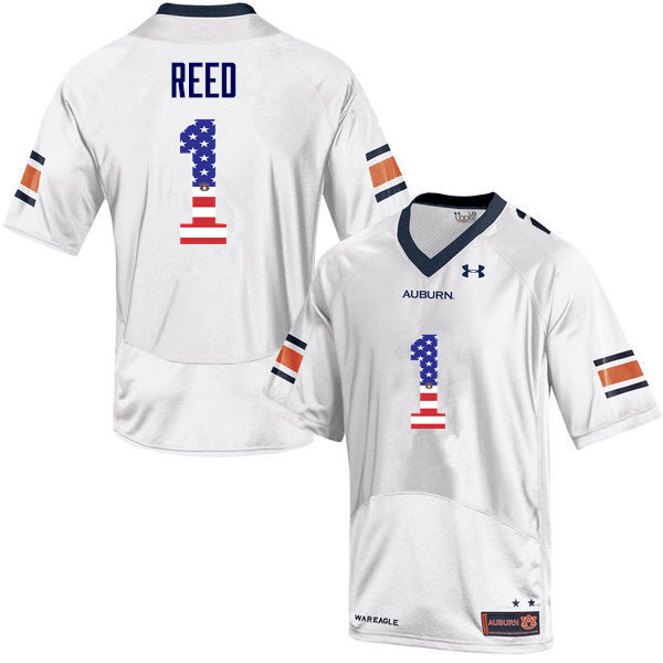 Men #1 Trovon Reed Auburn Tigers USA Flag Fashion College Football Jerseys-White - Click Image to Close